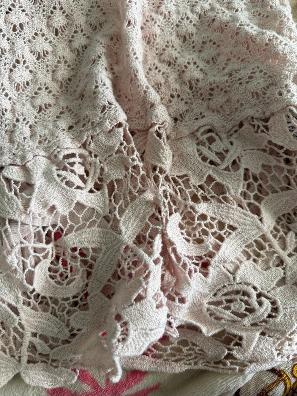 Free People Cottagecore Coquette Open Back Bow Lace Light Blush Pink Top Large